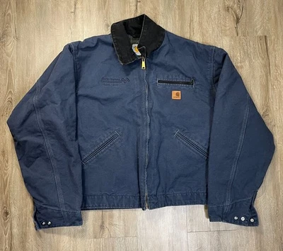 VTG Carhartt Detroit Jacket Men's 2XL Blanket Plaid Lined Deep Blue J97 DPB - Image 1 of 4