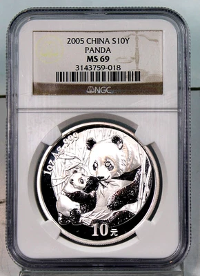China, 2005 Silver Panda 10 Yuan - NGC Graded MS69 !! - Image 1 of 2