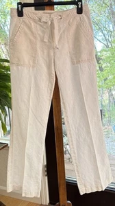 Pantalone donna Banana Republic Ryan-Fit lino/cotone floreale gamba larga bianco taglia 2 - Foto 1 di 9