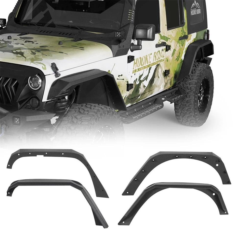 4pcs Fit for 07-18 Jeep Wrangler JK Steel Textured Wide Front Rear Fender Flares