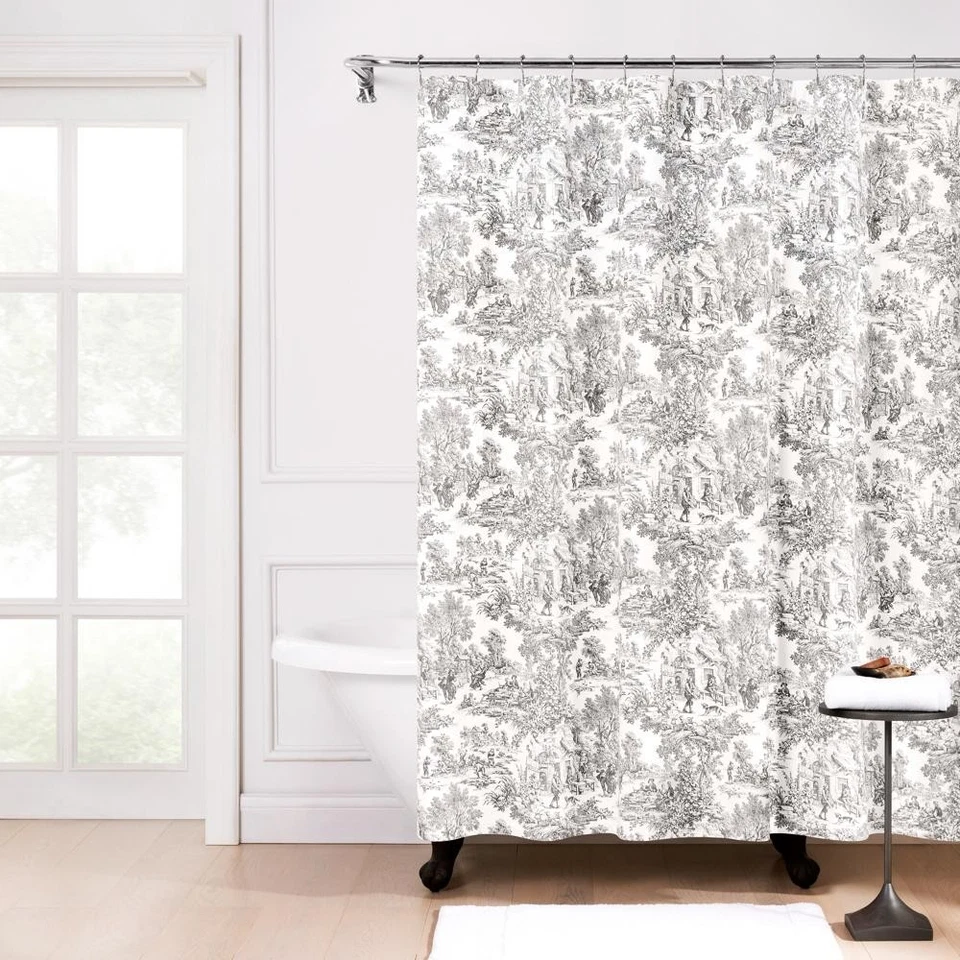 Victoria Park Toile Patterned Water Proof Bathroom Shower Curtain - 70x72", Gray - Изображение 1 из 4