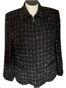 Sag Harbor Women Size XL Black Tweed Colorful Full Zip Lined Jacket Blazer 42" - Picture 1 of 8