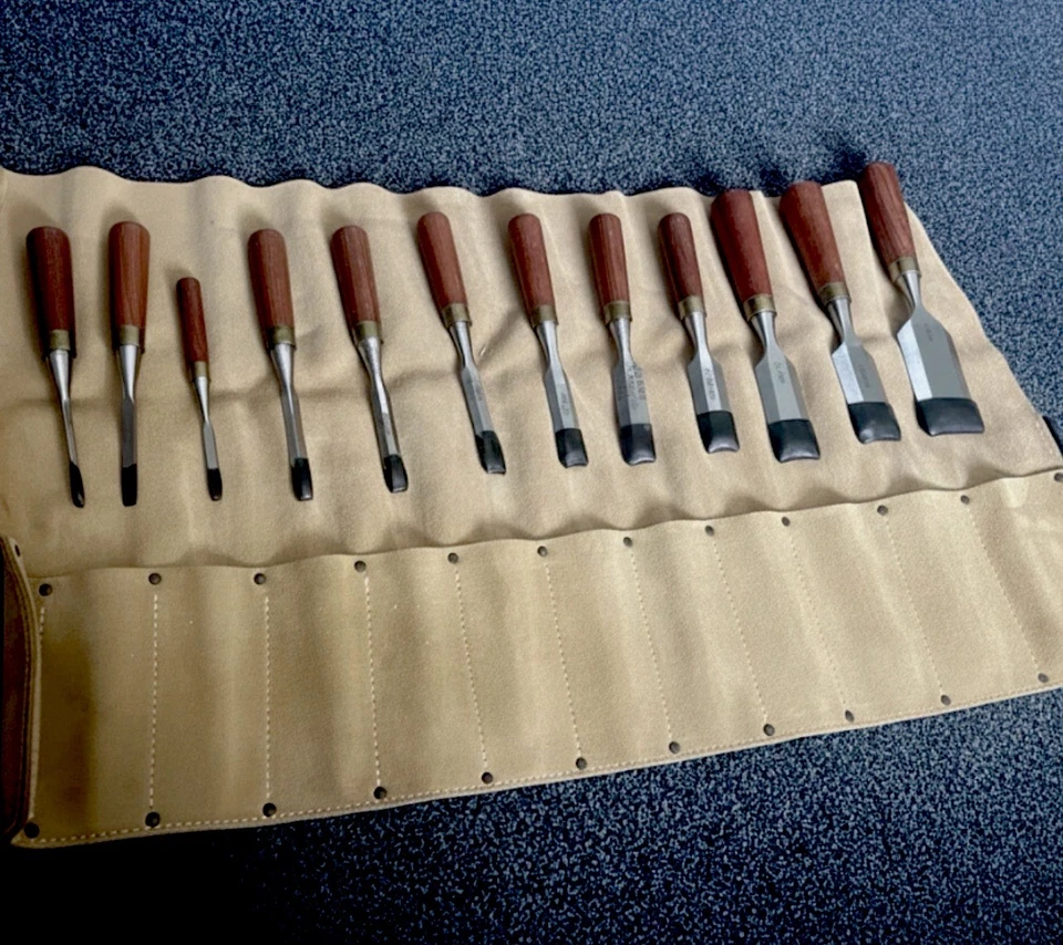 Premium 12-Piece Wood Carving Chisel Set with Leather Tool Roll - Image 1 of 4