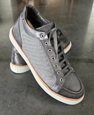 Di Bianco Italy Calfskin Leather & Fabric Low-Top Sneakers Gray Shoes Men’s  10 - Image 1 of 4
