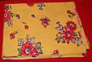 Vtg Feed Sack Fabric Red Flowers on Yellow Background 1930's-1950's "-37" x 44" - Picture 1 of 3