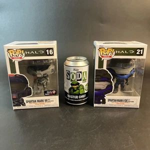Funko Pop! Halo 16 Spartan Mark VII #21 Spartan Mark V & Soda Master Chief Lot - Picture 1 of 11