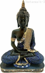 Statua Buddha seduto fatto a mano 9,4" IN meditazione decorazione casa multicolore - Foto 1 di 5