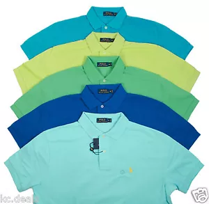 POLO RALPH LAUREN REGULAR FIT MEN MESH SHIRTS BLUE GREEN EMERALD ROYAL PONY LOGO - Picture 1 of 8