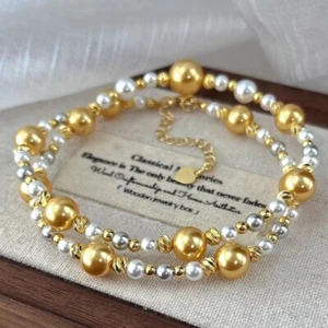 natural southsea shell orb pearl 6 /8mm white /yellow shell necklace 18" ~~~1pcs - Picture 1 of 4
