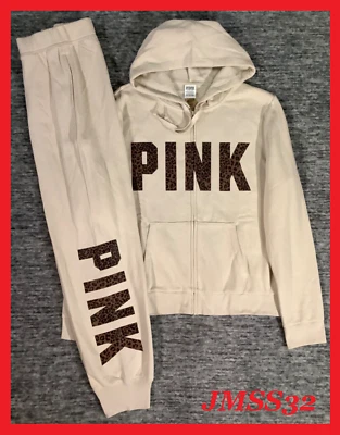 Victoria's Secret Rosa Leopardo Cremallera Completa Sudadera con Capucha + Pantalones Conjunto Vainilla Bean XL NUEVO CON ETIQUETAS Foto 1 de 4