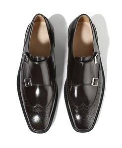 Zapatos de vestir Firenze Atelier para hombre con punta de ala marrón doble correa de monje - Imagen 1 de 14