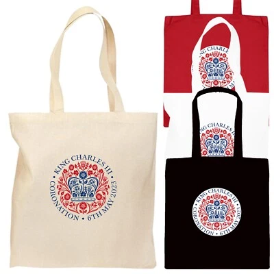 ANY SUPERIOR BRAND King Charles III Coronation Emblem / Plain Tote Bag 2023 Union Jack Celebration