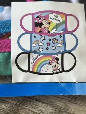 Disney Minnie Mouse ❤️ Rainbows 🌈 Cloth 3pk Reusable Face Masks Child Size - Image 1 of 4