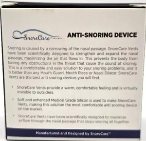 Snore Care® Nose Vents Anti-Snoring Device | BPA Free Snoring Solution | 4 Pairs - Picture 1 of 3