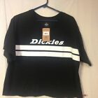 Dickies Girl Juniors' Plus Chest Striped Cropped T-Shirt, Black/White