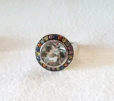 Anillo Ross Simons Plata de Ley Multicolor Rosa Azul Zafiro Verde Amatista Foto 1 de 4