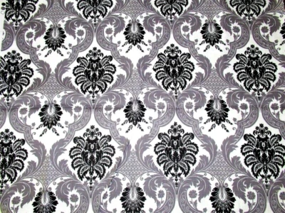 1/2 YD VTG WAVERLY INSPIRATION BLACK WHITE GREY FLORAL COTTON BLEND FABRIC 45W - Image 1 of 2