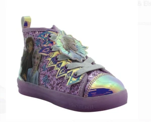 Frozen Anna Elsa Girls High Top Sneakers NWT Purple 7 8 9 10 11 12 Iridescent - Picture 1 of 1