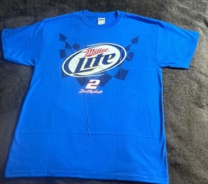 Blue Brad Keselowski #2 Nascar Miller Lite Racing Short Sleeve T-Shirt Size L - Picture 1 of 4
