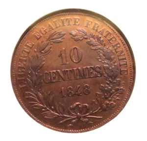 France. 1848 10 Centimes - PATTERN in copper. Star above Liberty. NGC MS64 - Imagen 1 de 5