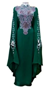 Green Georgette Stone Work Dubai Abaya farasha Ms Creation 21700 - Picture 1 of 3