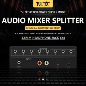 rca to 3.5mm speaker audio splitter 8 way wired earphone adapter aux extender - Picture 1 of 8
