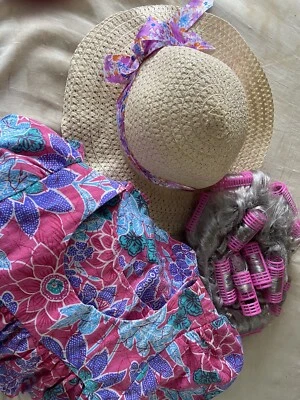 Peluca de dama vieja con rizadores pelo gris tía Gertie 3 piezas disfraz + vestido + sombrero + gafas Foto 1 de 4