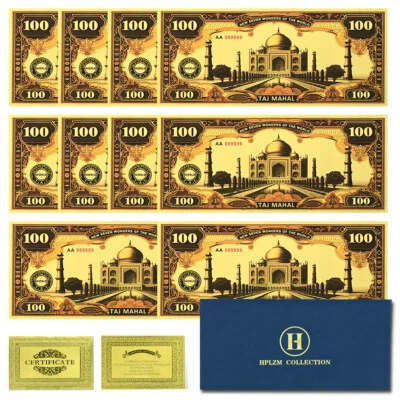 India Taj Mahal Gold Foil Plastic Banknotes 10pcs in Envelope 2007 Seven Wonders - Image 1 of 4