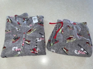 PJ COUTURE WOMEN’S PUPPY DOG FLEECE 2 PIECE PAJAMA PJS SET MEDIUM NWT - Picture 1 of 7