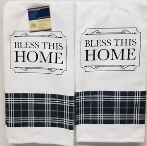 2 Same Microfiber Kitchen Towels (15" x 25") BLESS THIS HOME, BLACK & WHITE, GR - Picture 1 of 10