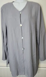 August Seide Tunika Top M 100% Seide hell lila Bluse Seitenschlitze L/S Knopf - Bild 1 von 11