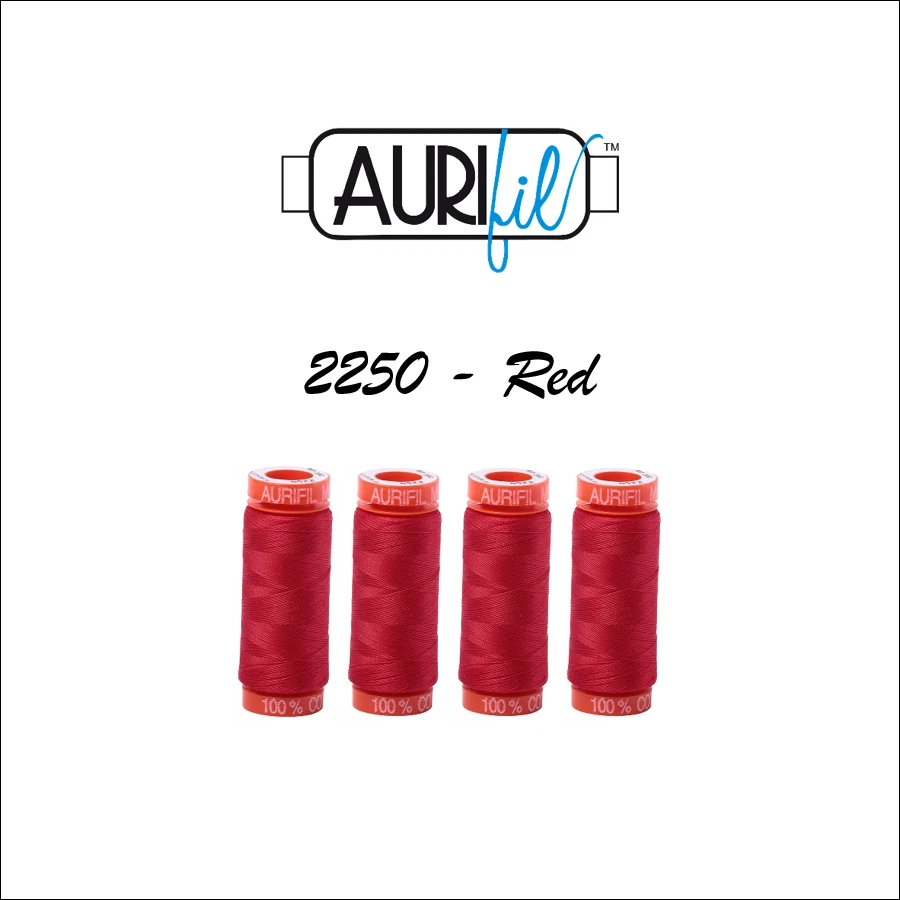 4 pack 2250 RED Aurifil Small Spool 50 Wt. Lint Free Cotton Thread 200 Meters - Image 1 of 1