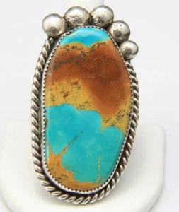 Enorme anillo de latón de plata esterlina con losa turquesa de colección único artesanal talla 11,25 - Imagen 1 de 6