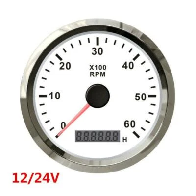1X White 12V 24V Car Truck Boat Tacho Gauge Tachometer with Hour Meter 0-6000RPM - Image 1 of 4
