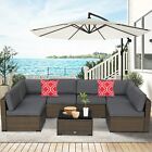7 Pcs Outdoor Sectional Sofa Set All-weather Rattan Wicker Furniture Patio Deck