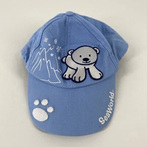 Sea World Youth Kids Blue Embroidered Polar Bear Hat Cap - Picture 1 of 10