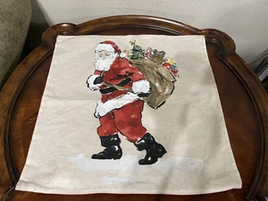 Funda Almohada Pottery Barn Santa 20" x 20" Algodón Pintado Lino Navidad - Imagen 1 de 9