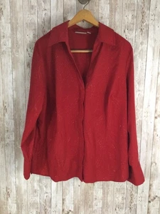 Croft & Barrow Women's Plus 1X Button Down Red Shimmer Top Holiday - Picture 1 of 4