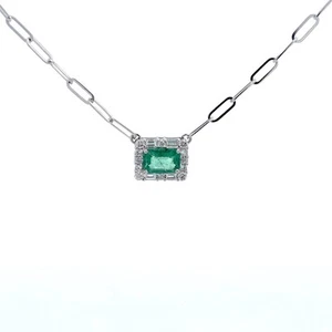 White Gold Emerald Diamond Necklace - Picture 1 of 5