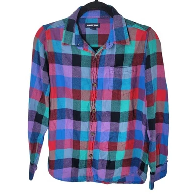 Lands End Kids Sz L 14-16 Multicolor Plaid Long Sleeve Button Down Flannel Shi - Image 1 of 4