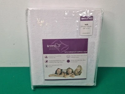 Single LINENS LTD White Terry Waterproof Mattress Cover Fitted Sheet - Image 1 of 4