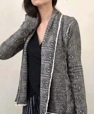 Cárdigan Abierto Anthropologie Sparrow Geo Patrón Blazer Encaje Talla Mediana Foto 1 de 4