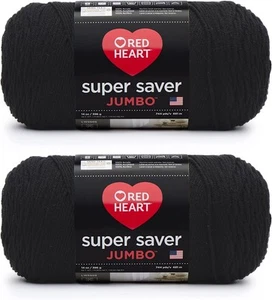 Red Heart Super Saver Jumbo Black Yarn - 2 Pack Of 396G/14oz - Acrylic - Picture 1 of 6