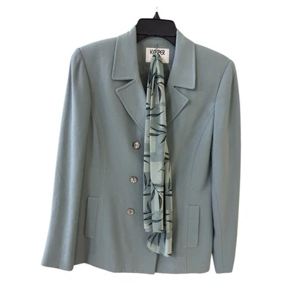 Traje pantalón Kasper para mujer talla 6 verde salvia rayón poli DBL pecho 2 piezas con bufanda Foto 1 de 4