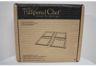 NEW - Pampered Chef Daisy Dessert Plates Set of 4 Glass 2818 Pink White Retired - Image 1 of 4