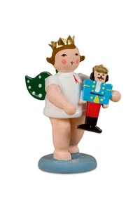 Engel mit Olbernhauer Marktfigur Nussknacker mit Krone Höhe ca. 6cm NEU - Bild 1 von 1