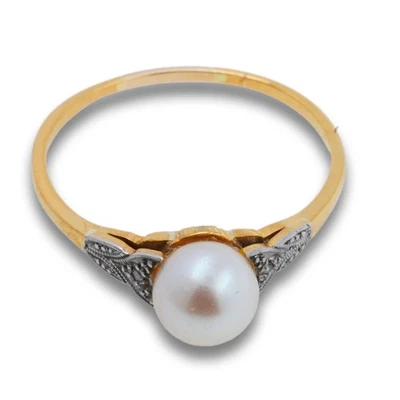 Art Deco Ring 585 Gold 14 Kt Bicolor Akoya Zuchtperle Damen Epochenschmuck - Bild 1 von 4