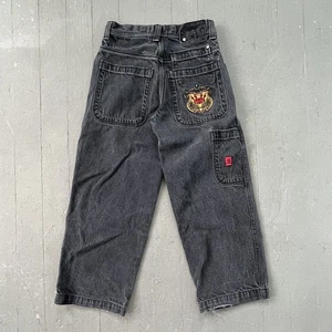 Vintage Boys JNCO Jeans Wide Leg Black Crest Embroidery Size 10 Youth Skater - Picture 1 of 18