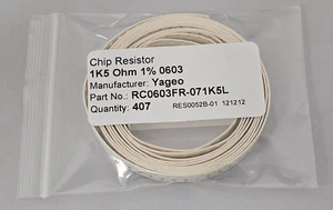 400 Pcs 1K5 / 1.5K Ohm 1% 1/10W 0603 SMD Chip Resistor Yageo RC0603FR-071K5L - Picture 1 of 1