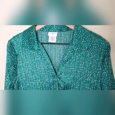 Blusa retro de colección Jaclyn Smith para mujer satinada plisada talla grande verde gris Foto 1 de 4